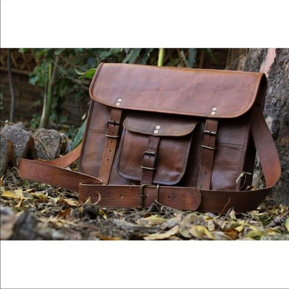 🎉HP🎉NEW Genuine Leather Travel Messenger Office Laptop Bag Briefcase - Picture 3 of 8